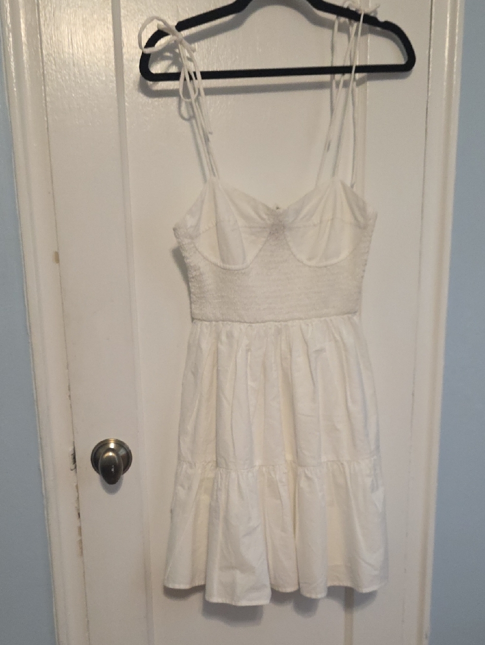 Elegant White Smocked Mini Dress with Tie Straps